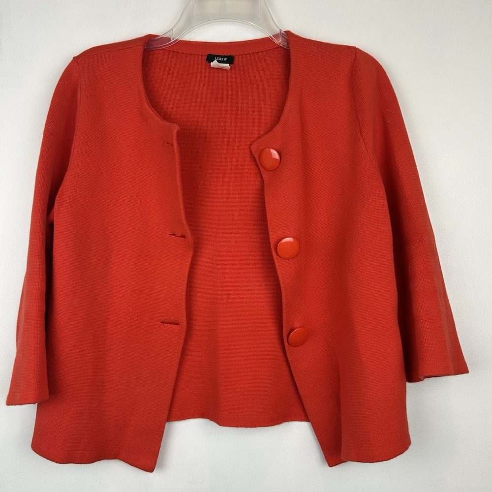 J Crew Cardigan Sweater Womens S Big Button Orange Autumn Fall Read